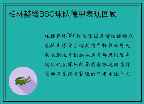 柏林赫塔BSC球队德甲表现回顾