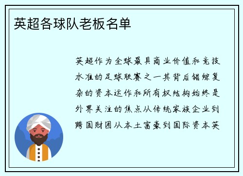 英超各球队老板名单